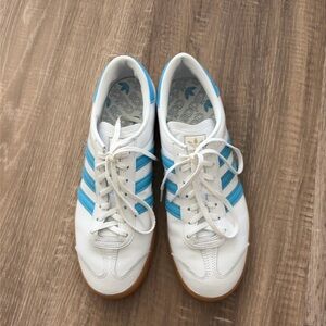 Adidas Women’s Original Hamburg Sneakers 3 blue stripes Sz 10.5 - Excellent Used